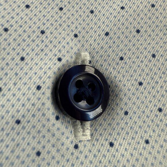 David Donahue 16.5 34/35 Trim Cotton Geometric Blue Shirt Long Sleeve Button Up - Picture 3 of 13
